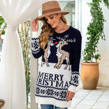 Women's Christmas Reindeer Jacquard Sweater Pullover Knit-4