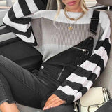 Women's color stitching sweater pullover sweater-4