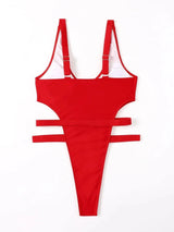 Women's Cutout Belt One Piece Swimsuit Bikini-Red-2