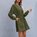 LOVEMI - Women's Elegant Round Neck Long Sleeve Loose Dress