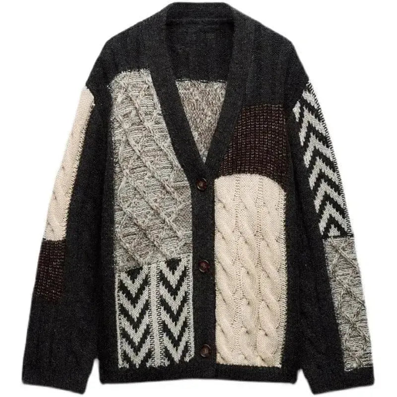 Women's Fashion Casual V-neck Color Matching Knitted Sweater-3