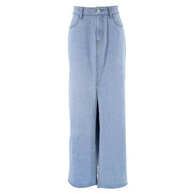 Women's Fashion Casual Washed Light Blue Denim Skirt-Blue-7