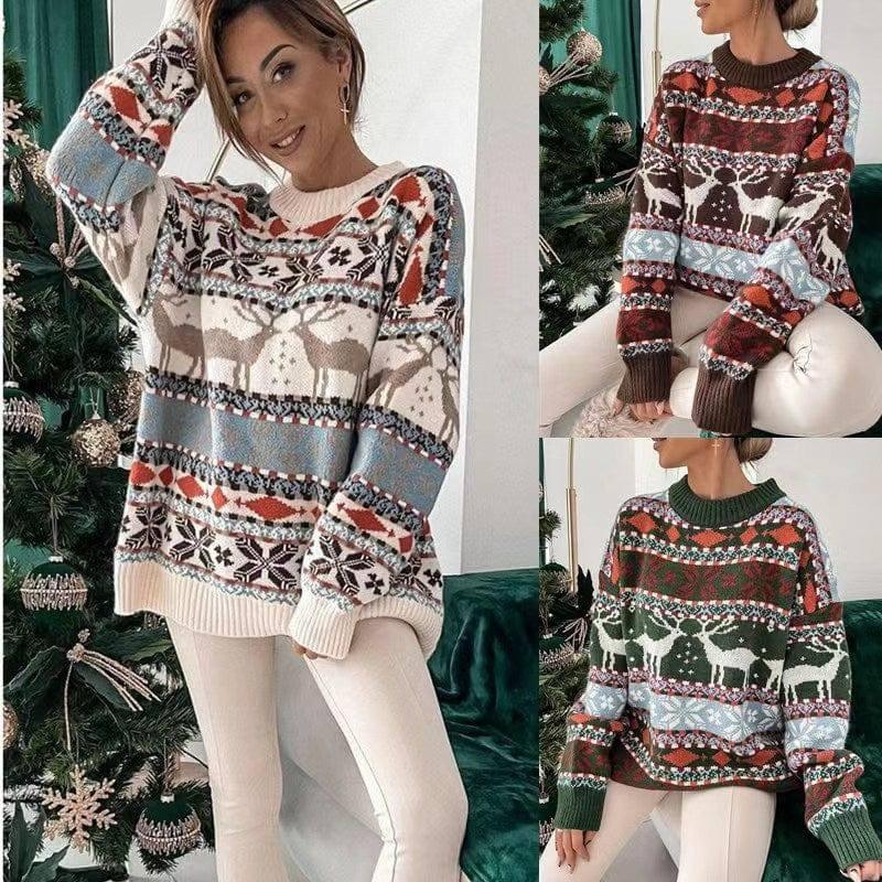 Women's Fashion Round Neck Loose Christmas Theme Jacquard-2