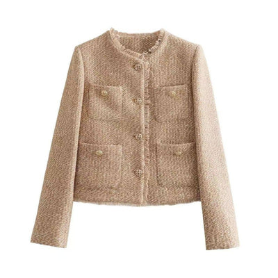 Women's Fashion Woolen Solid Color Casual Top Short Coat-Picture Color-7