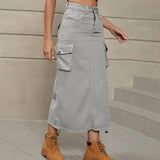 Women's Fashionable Casual Mid-length Skirt-Added Light Gray-5