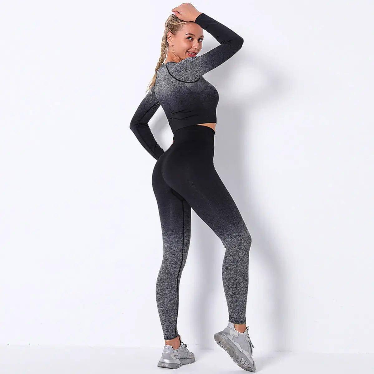 Women's fitness exercise yoga pants yoga suit-Black-2