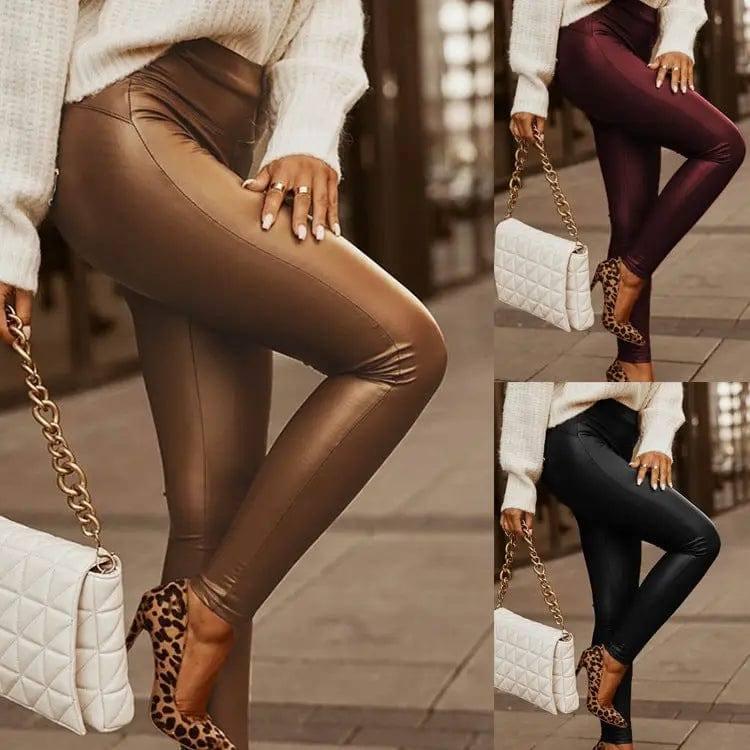 Women's High Waist Fashion Street Style Skinny Faux Leather-1