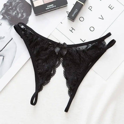 Women's Hollow Thong Low Waist Sexy Lingerie-Black-1