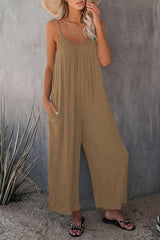 Women's Loose Sleeveless Jumpsuits Romper Jumpsuit With Pockets Long Pant Summer-Khaki-4