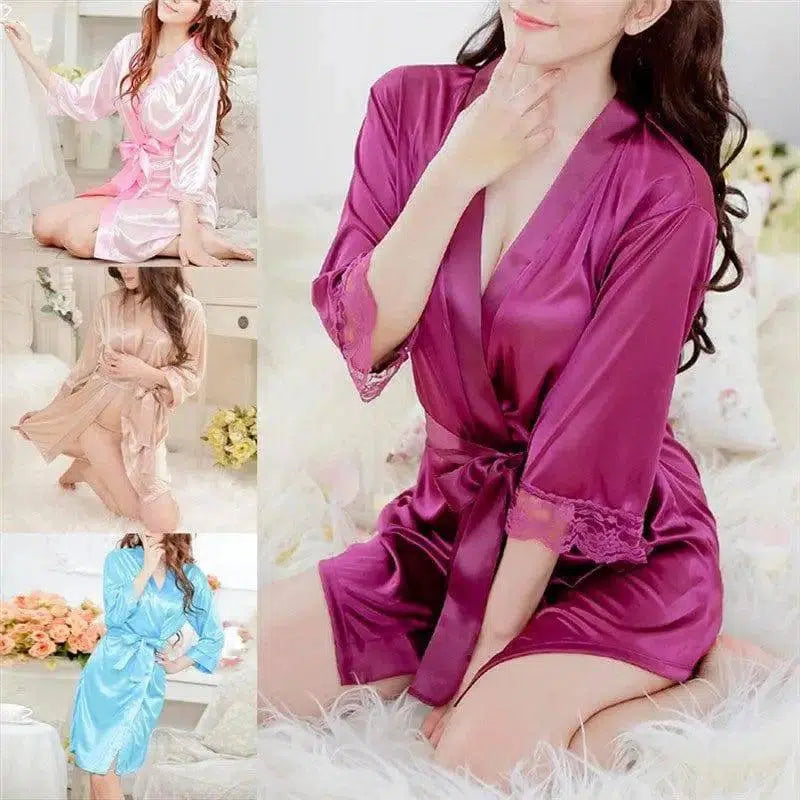 Women's Lingerie Set Ice Silk Robe with Bathrobe-1