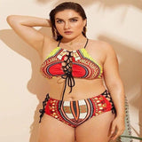 Women's Split Halter Multicolor Cutout Lace-Up Swimsuit-1