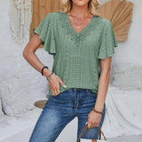 Women's Spring And Summer Lace Ruffle Sleeve Solid Color-1