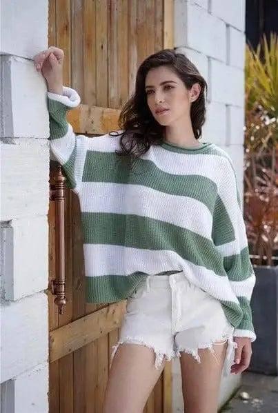 Women's sweater women's striped colorblock sweater-6