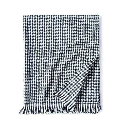 Women's Warm Thickened Diamond Check Printed Scarf-White black-6