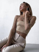 Women Sexy Mesh See Through T Shirt-2