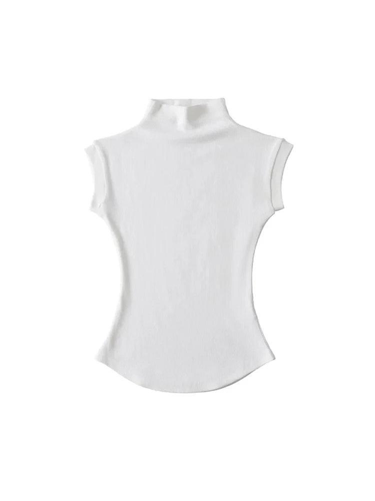 Women Summer Sexy Turtleneck Sleeveless T-Shirts Tops Solid-6