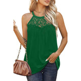 Womens Tank Tops Loose Fit Summer Lace Halter Tops-Green-5