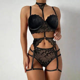 Xun Hot Lace Sexy Temptation Three-Point Suit Sexy Lingerie-Black-2