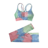 Yoga Sports Lingerie Painted Double Strap Bra Shorts Set-Bluebratrousers-4