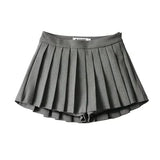 Zoki Sexy Women Pleated Skirts High Waist Summer Vintage-Gray-7