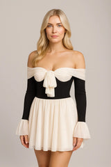 Vestido feminino sem ombros a condizer com a cor