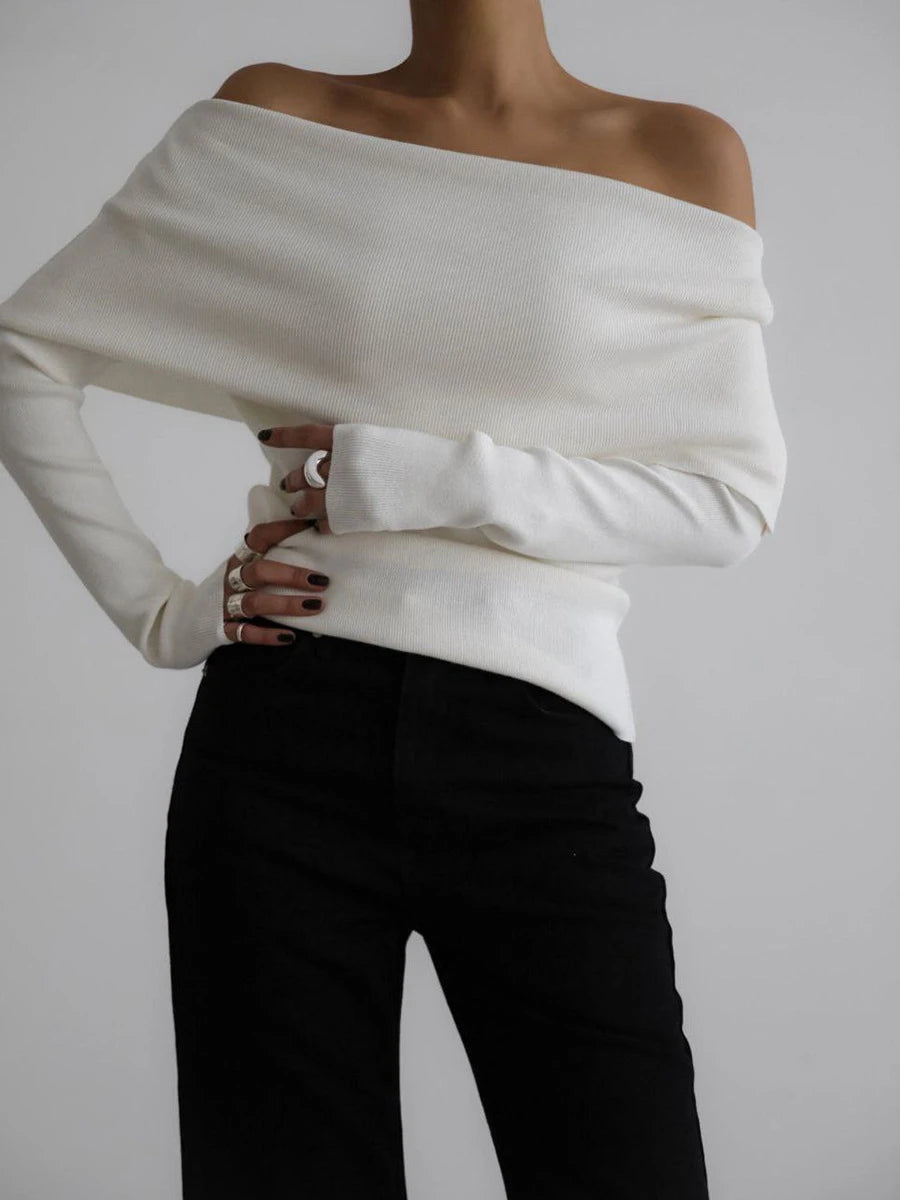 Off Shoulder Knitted Long Sleeve