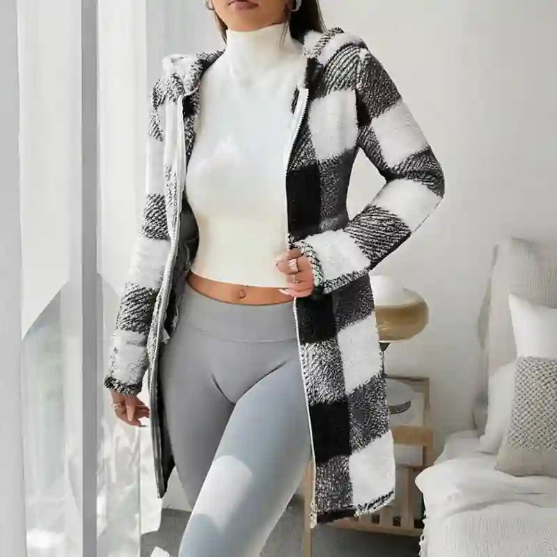 Plaid Sherpa Hooded Coat