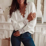 Lace Trim V-Neck Sweater
